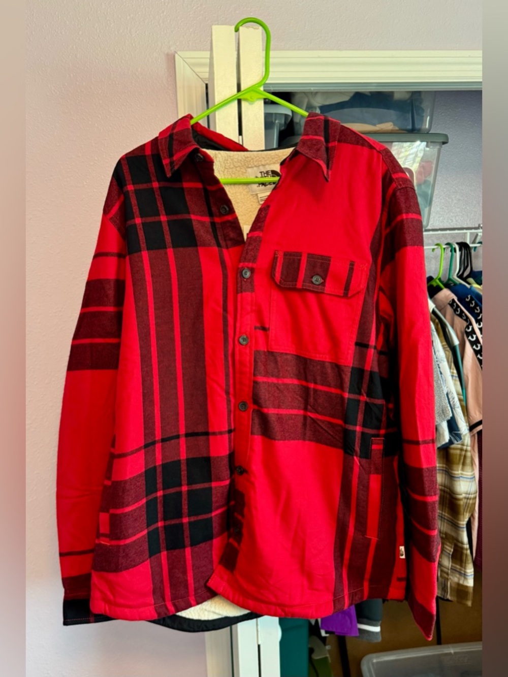 The North Face Men’s Camp Fire Shirt Jacket XL Red Black Plaid Sherpa Lined NWT